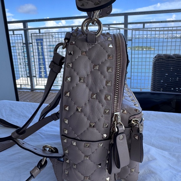 Valentino Nappa Quilted Mini Rockstud Spike Backpack Poudre - Picture 7 of 10
